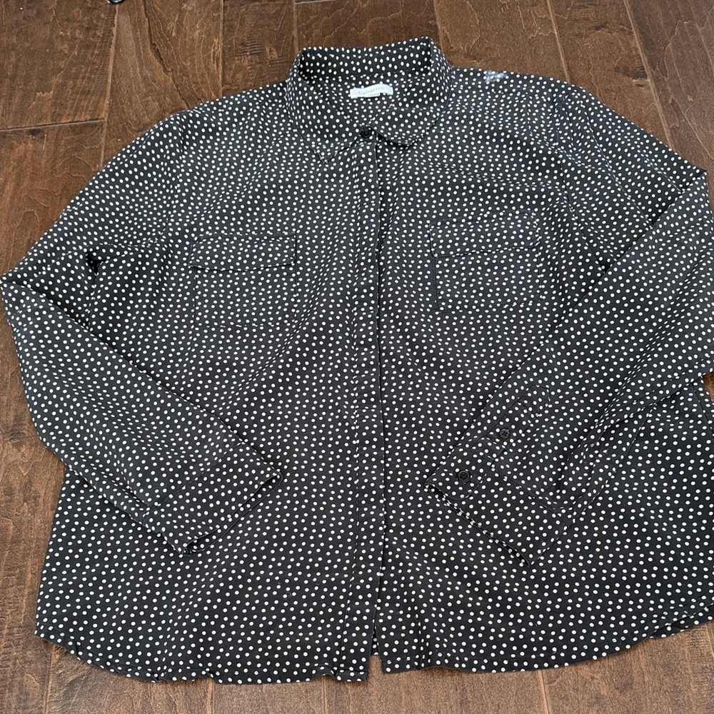 Garnet Hill Black and White Polka Dot Button-Down Blouse